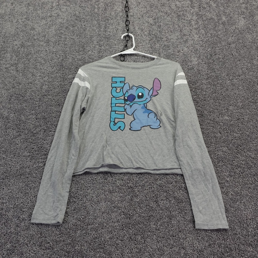 Disney Crop Top Womens Medium Gray Stitch Lilo Stitch Long Sleeve